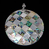 Mosaic Pattern Shell Pendants, Brass, with Mosaic Shell, Flat Round, platinum color plated, single-sided, approx Approx 