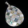 Mosaic Pattern Shell Pendants, Brass, with Mosaic Shell, Teardrop, platinum color plated, single-sided, approx Approx 