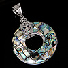 Mosaic Pattern Shell Pendants, Brass, with Mosaic Shell, Donut, platinum color plated, single-sided, approx Approx 