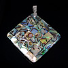 Mosaic Pattern Shell Pendants, Brass, with Mosaic Shell, Rhombus, platinum color plated, approx Approx 