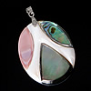 Brass Shell Pendants, with Pink Shell & White Shell & Abalone Shell, Flat Oval, platinum color plated, single-sided, approx Approx 
