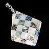 Mosaic Pattern Shell Pendants, Brass, with Mosaic Shell, Rhombus, platinum color plated, single-sided, approx Approx 