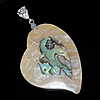 Brass Shell Pendants, with Yellow Shell & Abalone Shell, Heart, platinum color plated, approx Approx 