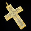 Латунная подвеска с раковиной, Латунь, с Желтая ракушка, Kресты, плакирован золотом, бронзирование отверстие:Приблизительно 4mm, продается PC