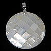 Mosaic Pattern Shell Pendants, Brass, with White Shell, Flat Round, platinum color plated, approx Approx 
