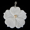 Brass Shell Pendants, with White Shell & Freshwater Pearl, Flower, platinum color plated Approx 