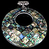 Brass Shell Pendants, with Abalone Shell, Donut, platinum color plated, mosaic & single-sided, approx 64x6-7mm Approx 