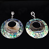 Abalone Shell Pendants, Brass, with Black Shell & Abalone Shell, Donut, platinum color plated, approx 5-6mm Approx 