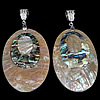 Brass Shell Pendants, with Freshwater Shell & Abalone Shell, Flat Oval, platinum color plated, single-sided, approx 34-36x55-57x6-7.5mm Approx 