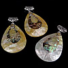 Brass Shell Pendants, with Freshwater Shell & Abalone Shell, Teardrop, platinum color plated, single-sided, approx 5-6mm Approx 