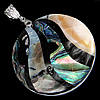 Abalone Shell Pendants, Brass, with Freshwater Shell & Black Shell & Abalone Shell, Flat Round, platinum color plated, single-sided, approx Approx 