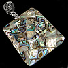 Brass Shell Pendants, with Abalone Shell, Rectangle, platinum color plated, mosaic & double-sided, approx Approx 