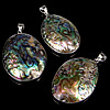 Abalone Shell Pendants, Brass, with Abalone Shell, Flat Oval, platinum color plated, approx 33-38x50-51x7-10mm Approx 