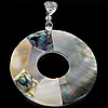 Brass Shell Pendants, with Mosaic Shell, Donut, platinum color plated, single-sided, approx Approx 18mm 