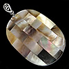 Brass Shell Pendants, with Mosaic Shell, Oval, platinum color plated, single-sided, approx 39-40x59- Approx 