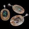 Brass Shell Pendants, with Freshwater Shell & Abalone Shell, Flat Oval, platinum color plated, single-sided, approx 39-40x52-54x4-6mm Approx 