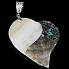 Black Shell Pendant, Brass, with White Shell & Abalone Shell, Heart, platinum color plated, single-sided, approx Approx 