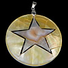 Brass Shell Pendants, with Yellow Shell, Flat Round, platinum color plated, with star pattern, approx Approx 