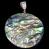 Abalone Shell Pendants, Brass, with Abalone Shell, Flat Round, platinum color plated, approx 49-50x49-50x7.5-8.5mm Approx 