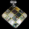 Brass Shell Pendants, with Mosaic Shell, Rhombus, platinum color plated, single-sided, approx 62-67x62-67x3.5-5mm Approx 