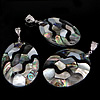 Mosaic Pattern Shell Pendants, Brass, with Mosaic Shell, Flat Oval, platinum color plated, single-sided, approx 39-42x53-54x7-8mm Approx 
