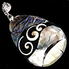 Abalone Shell Pendants, Brass, with Freshwater Shell & Abalone Shell, Teardrop, platinum color plated, single-sided, approx 39-41x60-62x6-7mm Approx 
