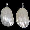 Brass Shell Pendants, with Freshwater Shell, Flat Oval, platinum color plated, white, approx 24-25x41-43x12-13mm Approx 