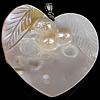 Brass Shell Pendants, with Pearl Shell, Heart, platinum color plated, approx Approx 
