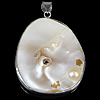 Brass Shell Pendants, with Pearl Shell, Flat Oval, platinum color plated, approx Approx 