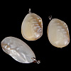 Pendentifs de coquille en laiton, avec Nacre perles, ovale plat, Placage de couleur platine, approx 27-28x46-47x14-15mm Environ Vendu par PC
