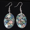 Abalone Shell Earring, Flat Oval, platinum color plated, mosaic, Grade A 54mm Approx 2.1 Inch 