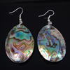 Brass Drop Earring, with Abalone Shell, Flat Oval, platinum color plated, Grade A, approx 29-31x43- 63mm Approx 2.4 Inch 
