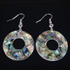 Abalone Shell Earring, Brass, with Abalone Shell, Donut, platinum color plated, mosaic, approx Approx 2.1 Inch 