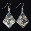 Abalone Shell Earring, Brass, with Abalone Shell, Rhombus, platinum color plated, mosaic, approx 49mm Approx 1.9 Inch 