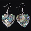 Abalone Shell Earring, brass earring hook, Heart, mosaic Approx 1.8 Inch 