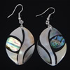 Abalone Shell Earring, Brass, with Black Shell & Pink Shell & Abalone Shell, Flat Oval, platinum color plated, approx 58mm Approx 2.3 Inch 