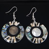 Abalone Shell Earring, Brass, with Black Shell & Abalone Shell, Flat Round, platinum color plated, approx Approx 2.1 Inch 