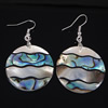 Abalone Shell Earring, Brass, with Pink Shell & Abalone Shell, Flat Round, platinum color plated, approx Approx 2.1 Inch 
