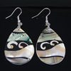 Abalone Shell Earring, Brass, with Black Shell & Pink Shell & Abalone Shell, Teardrop, platinum color plated, approx 58mm Approx 2.3 Inch 