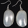 Freshwater Shell Earring, Brass, with Shell, Flat Oval, platinum color plated, white, approx 53mm Approx 2 Inch 