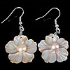 Freshwater Shell Earring, Brass, with pearl & Shell, Flower, platinum color plated, approx Approx 1.7 Inch 