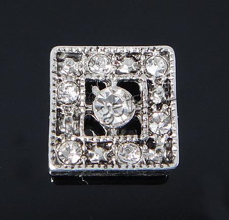 Rhinestone Zinc Alloy Connector, Square, plated, Customized & with rhinestone & 2/2 loop, more colors for choice, 12x12mm, Hole:Approx 1.5mm, Sold By PC