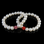 perle d'eau douce cultivée bracelet, avec Strass perle de Pave d'argile, couleurs mélangées, 8mm, 8-10mm pouce, Vendu par brin