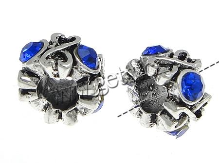 Rhinestone Zinc Alloy European Beads, Drum, plated, without troll & with rhinestone, more colors for choice, cadmium free, 7x11mm, Hole:Approx 5.2mm, Sold By PC