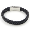 Cowhide Bracelets, 316 stainless steel clasp & braided, black, 11mm 