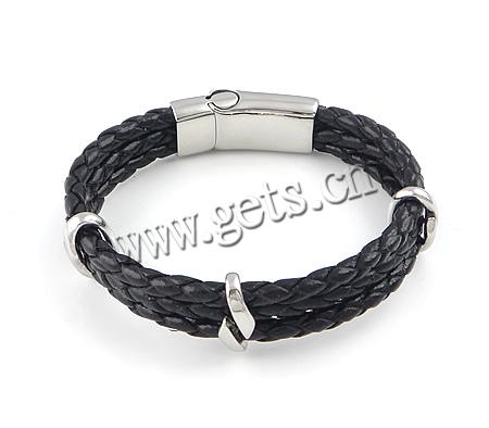 Bracelets de cuir de vachette, cuir de peau de vache, avec Acier inoxydable 316, longueur différente pour le choix & 3 brins, plus de couleurs à choisir, 4mm, 17x7mm, Vendu par brin