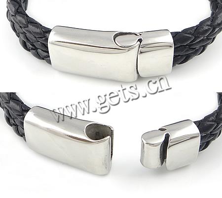 Bracelets de cuir de vachette, cuir de peau de vache, avec Acier inoxydable 316, longueur différente pour le choix & 3 brins, plus de couleurs à choisir, 4mm, 17x7mm, Vendu par brin