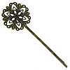 Hair Slide Finding, Iron, with brass setting, Flower, plated, hollow cadmium free  