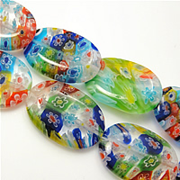 Millefiori Glasperlen, Glas Millefiori, oval, gemischte Farben, 25x18mm, Länge:13.5-14 ZollInch, 16PCs/Strang, verkauft von Strang