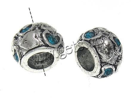 Rhinestone Zinc Alloy European Beads, Drum, plated, without troll & with rhinestone, more colors for choice, 7x10mm, Hole:Approx 5mm, Sold By PC